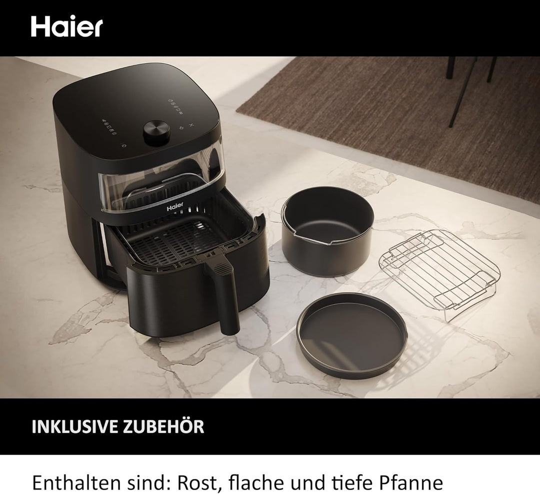 Haier Heissluftfritteuse mit Glasfenster I Airfryer mit 9 Programmen & 7 Liter Fassungsvermögen 1700