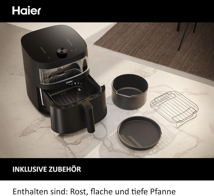 Haier Heissluftfritteuse mit Glasfenster I Airfryer mit 9 Programmen & 7 Liter Fassungsvermögen 1700