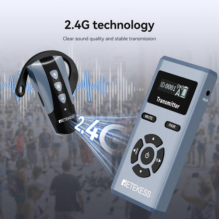 Retekess TT106S Drahtloses Tourguide-System, Ohrbügel-Empfänger, 2.4GHz, One-Touch-Bedienung, 200 m,