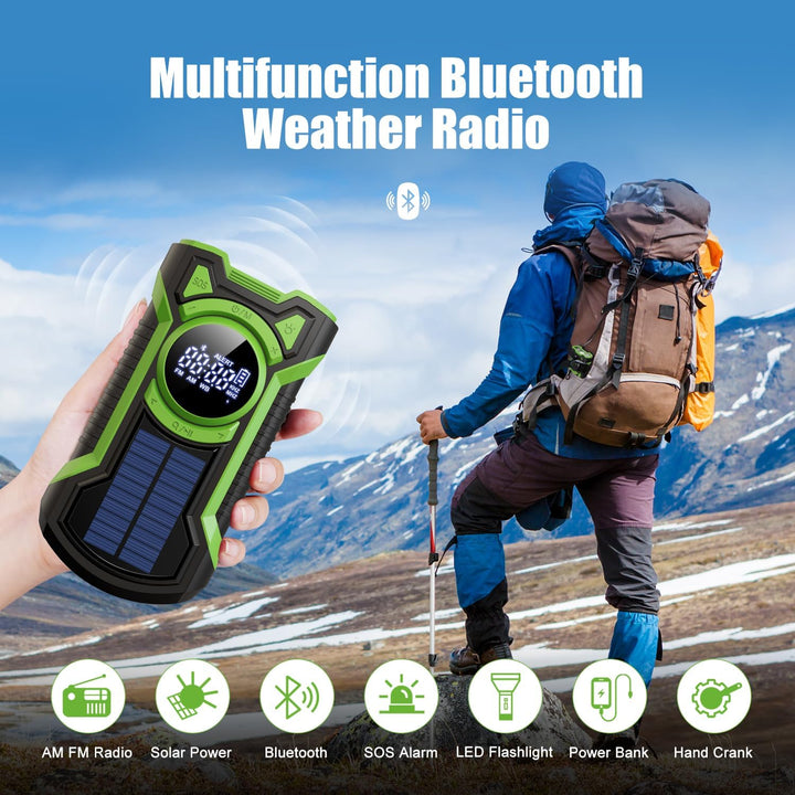 5000 mAh Notfallradio, Wasserdichtes Solar Radio mit Bluetooth, Aufladbares Powerbank Radio, Handkur