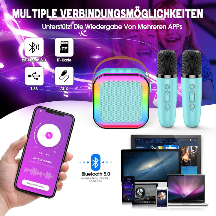 Karaoke Maschine mit 2 Karaoke Mikrofon Bluetooth, Geschenk Spielzeug Junge 3-12 Jahre, Tragbarer Mi