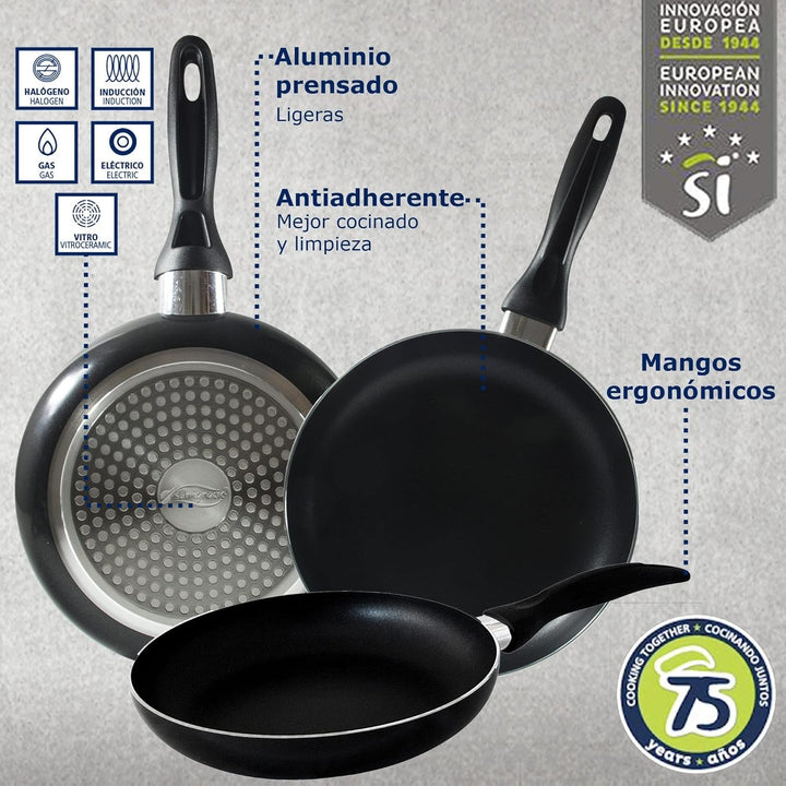 Set 3tlg. Bratpfannen (16,20,24cm) Alu gepresst, geeignet für Induktion Navy schwarz 16 x 3.5 cm, 20