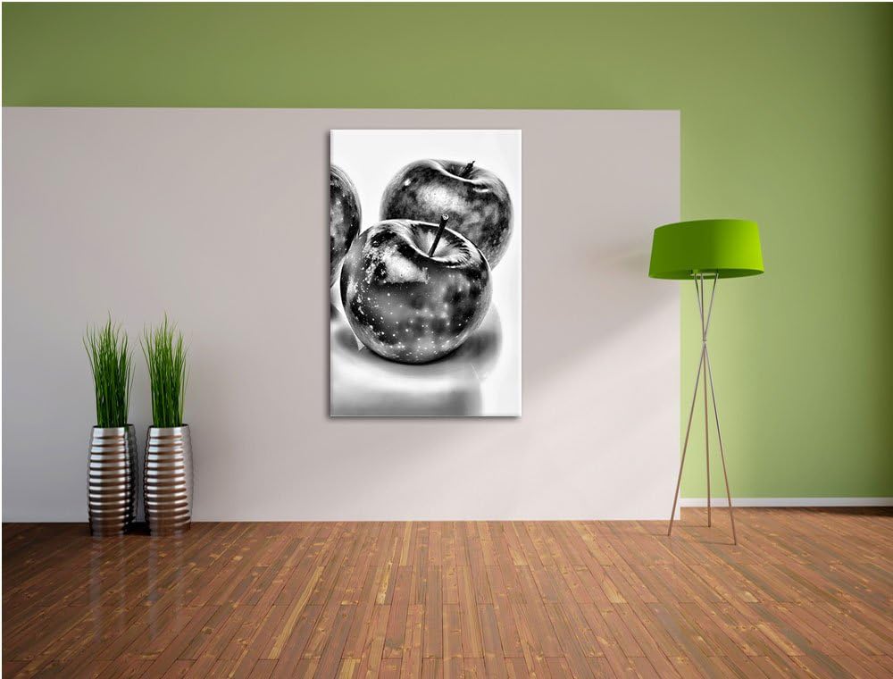 Pixxprint Monocrome, Bunte Äpfel schwarzer Hintergrund, Format: 100x70 auf Leinwand, XXL riesige Bil
