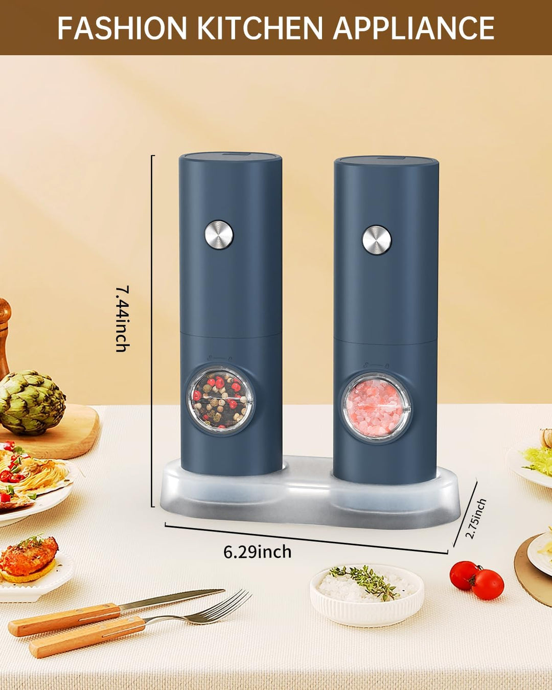 CIRCLE JOY Salz und Pfeffermühlen Elektrische 2er Set Batteriebetriebenen Gewürzmühle mit Basis, Wei