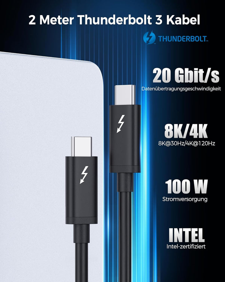 [Intel Zertifiziertes] Cable Matters Thunderbolt 3 Kabel 0,8m (USB C Thunderbolt Kabel) mit 100W Auf