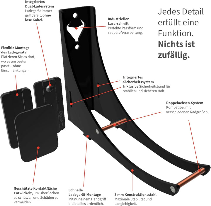 Wandhalterung für E-Scooter 8.5 Zoll, Matte Black, Kompatibel mit Xiaomi, Cecotec, Ninebot –