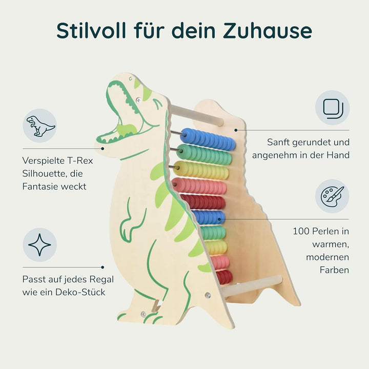 Twig & Leaf Rechenschieber für Kinder aus Holz, Dinosaurier Abakus Montessori Spielzeug zum Rechnen