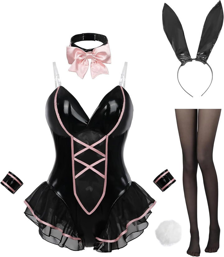 Bunny Kostüm Frauen Sakurajima Mai Cosplay Kostüm Anime Senpai Bunny Suit mit Ohren,Erwachsene Pink