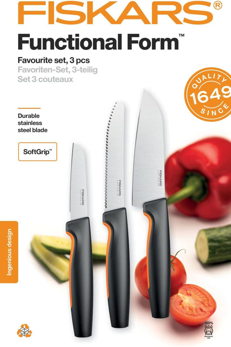 Fiskars Küchenmesser-Set, 3-teilig, Functional Form, Inklusive Kochmesser (klein), Tomatenmesser, Sc