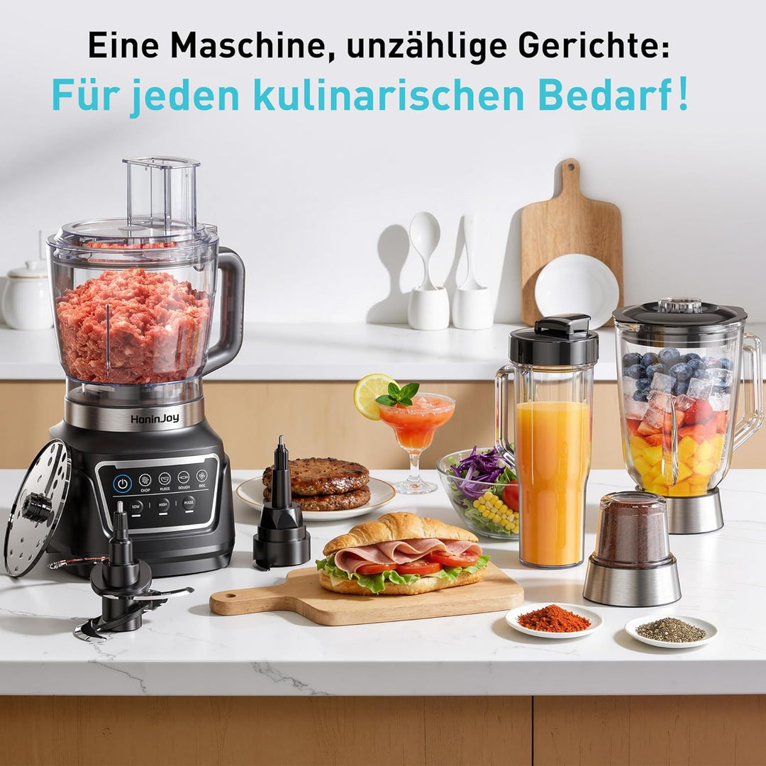 10-in-1 küchenmaschine und Mixer Kombination,1300w-Kompakt-Küchenmaschine für Schnitzel Universalmes