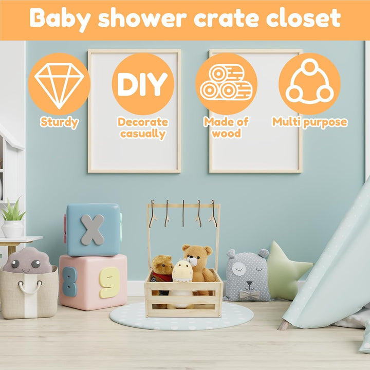Holz Baby Geschenk Korb Mit Griff Holzkiste Baby Geschenk Mit 5 KleiderbüGel KleiderstäNder Aufbewah