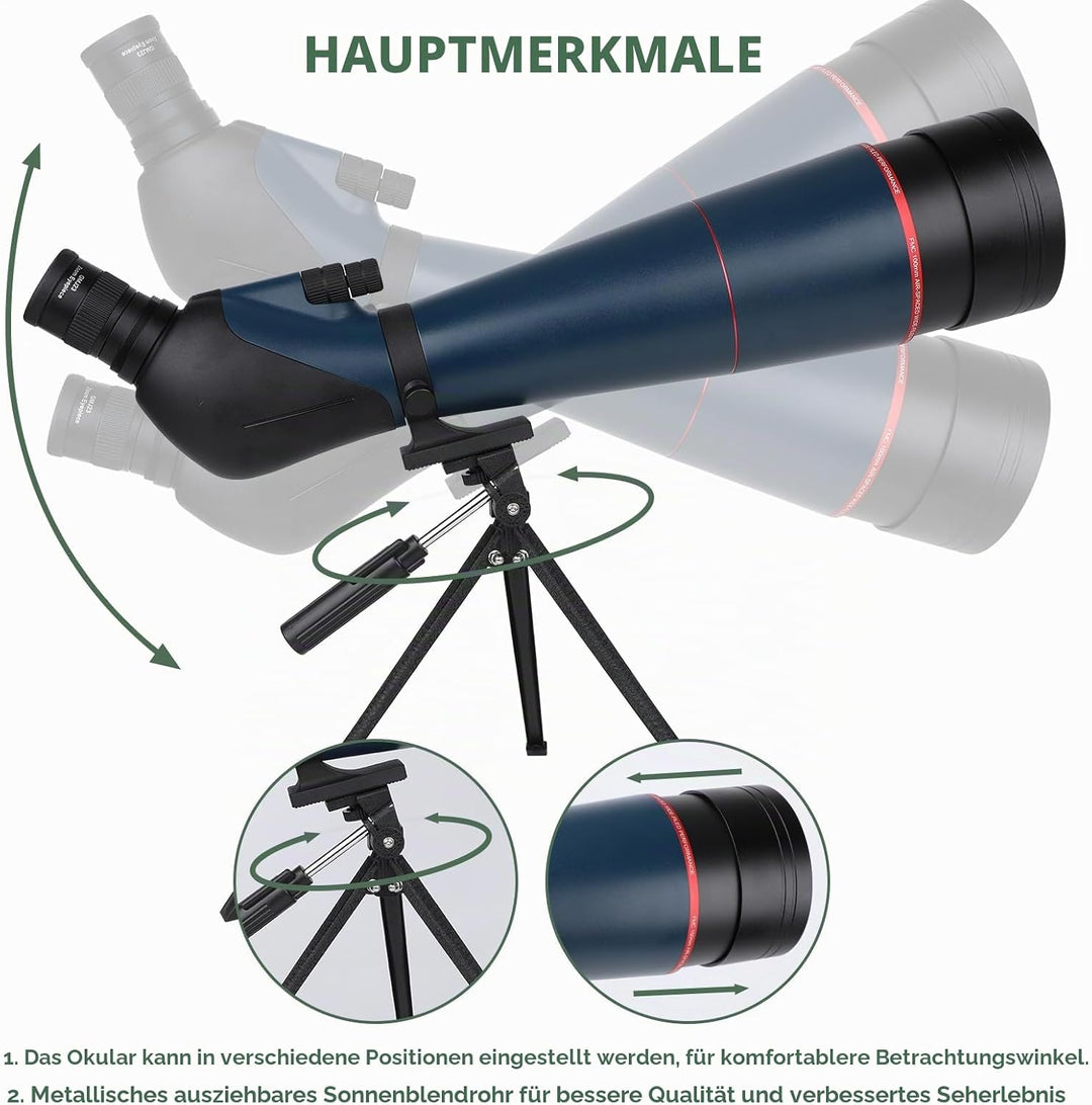 25-75x100 Spektive für Zielschiessen ，HD Stativ mit Stativ Tragetasche &amp; Smartphone Halterung - BAK4