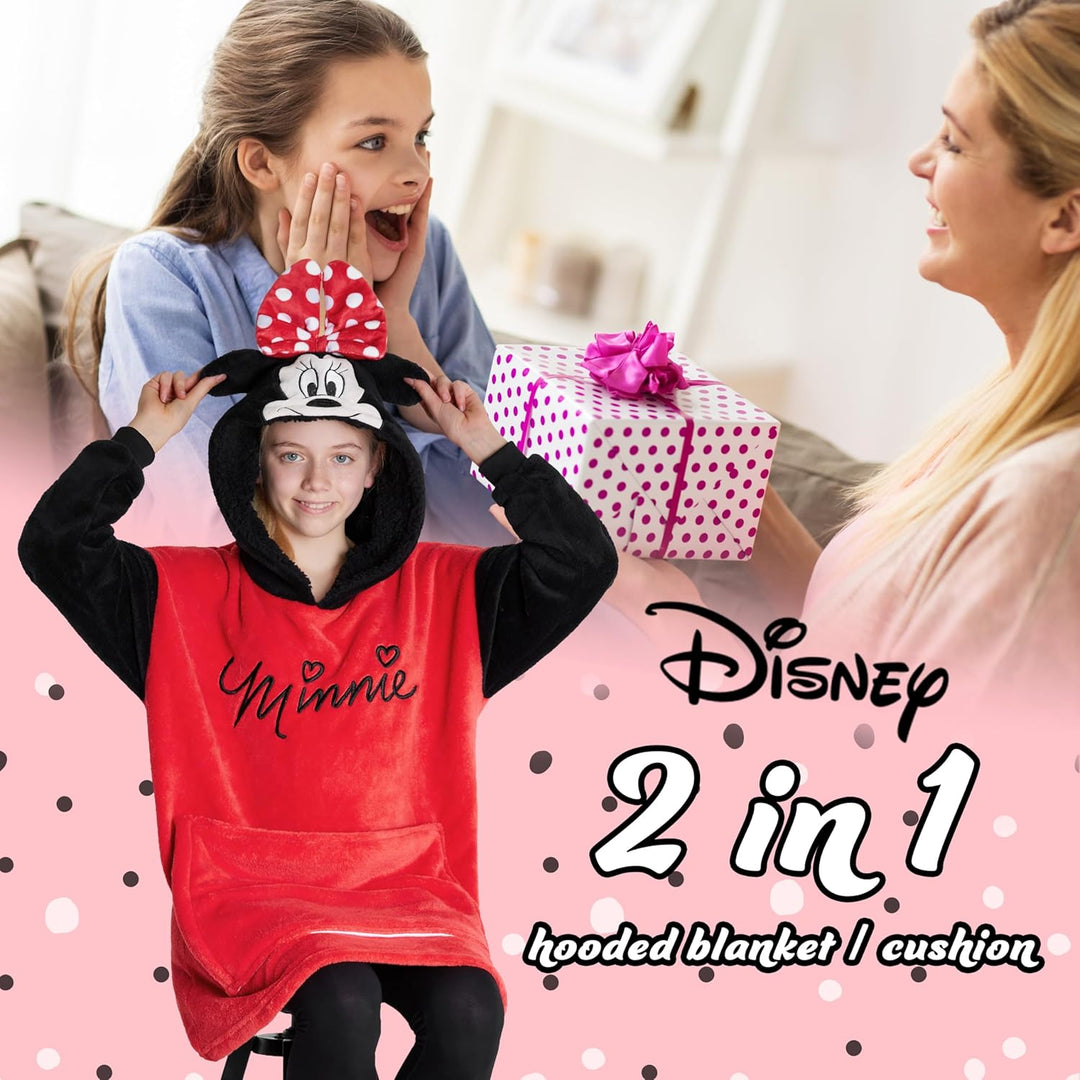 Disney Übergrosse Kapuzenpullover Mädchen 2-in-1 Kissen Hoodie, Sherpa-Kapuze & 3D-Ohren One Size -