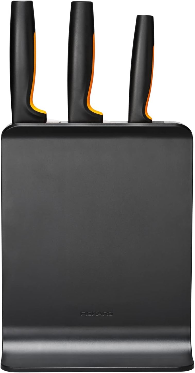 Fiskars Design-Messerblock mit 3 Messern, Functional Form, Inklusive Gemüsemesser, Santoku Kochmesse