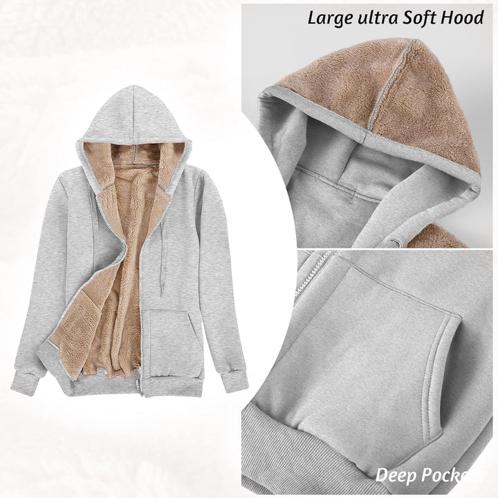 Niwicee Damen Kapuzenpullover mit Reissverschluss Winter Plus Fleecepullover Langarm Kapuzenjacke Sw