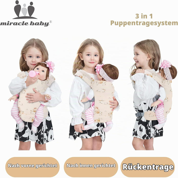 Miracle Baby Babypuppentrage für Kinder, Vorder- und Rückentrage mit verstellbaren Trägern für Mädch