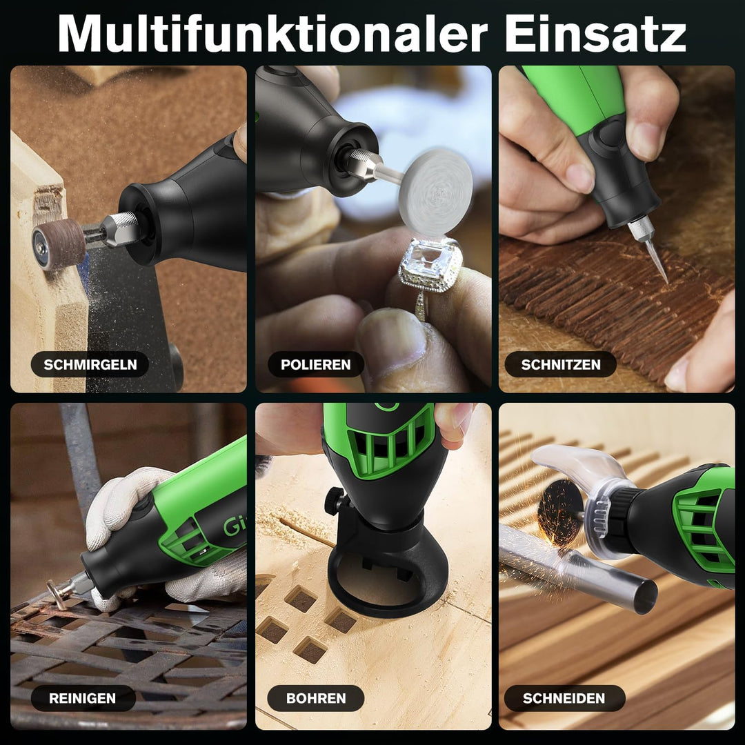 Multifunktionswerkzeug 200W Rotationswerkzeug Ginour Drehwerkzeug mit 129 Zubehör und 6 Aufsätze 6 V
