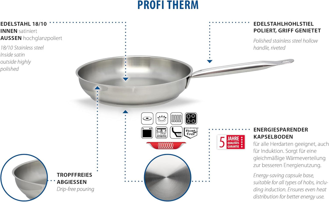 ELO Profi Therm Bratpfanne 24 cm, aus 18/10 Edelstahl, energiesparender Kapselboden, scharf und kros