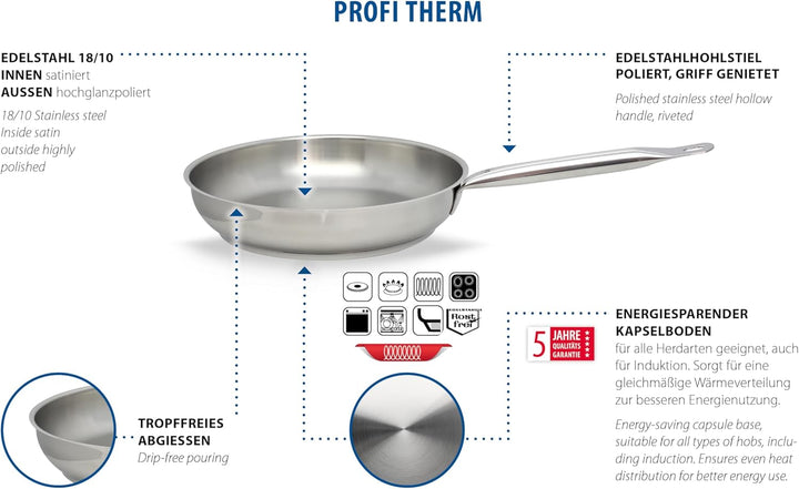 ELO Profi Therm Bratpfanne 24 cm, aus 18/10 Edelstahl, energiesparender Kapselboden, scharf und kros