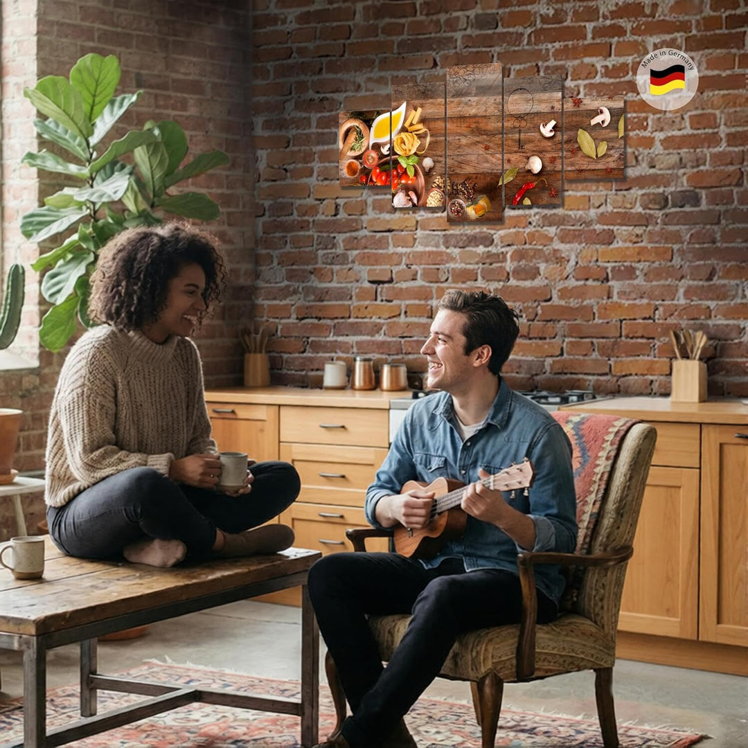 Runa Art Wandbilder Küche - Gewürze 5 Teilig Bild auf Vlies Leinwand Deko Esszimmer Küchenbilder Ess