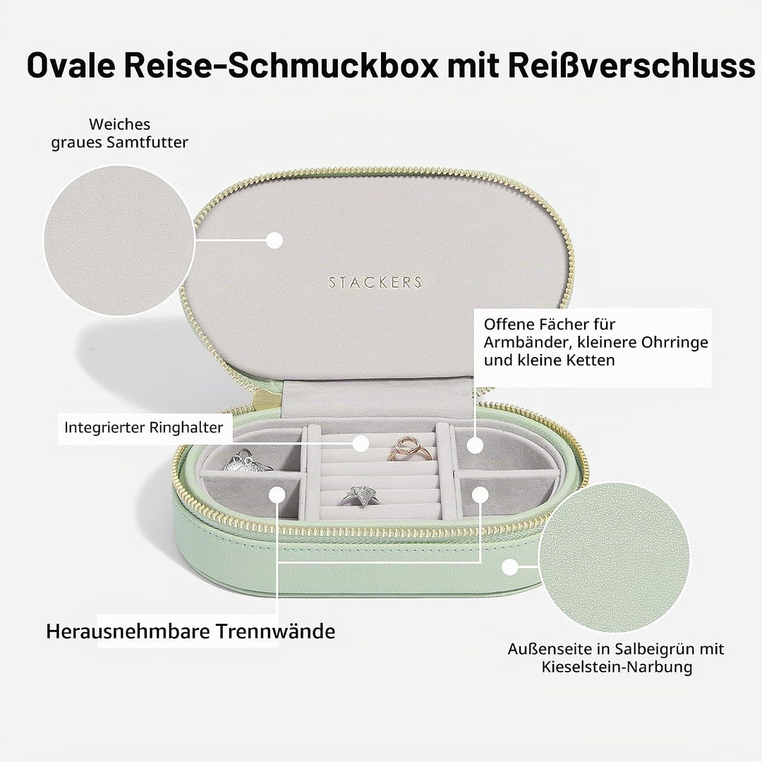 Stackers Ovales Reise-Schmuckkästchen, Salbeigrün