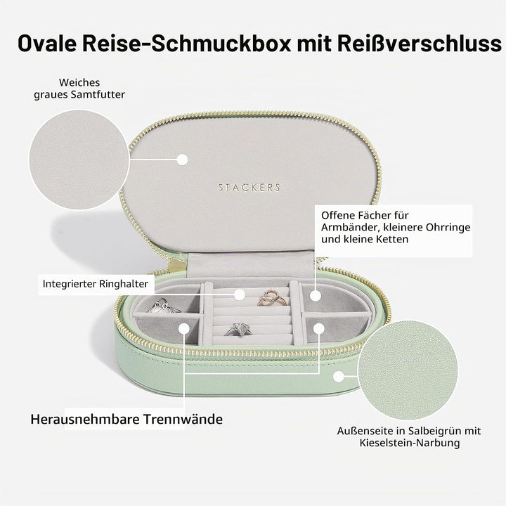 Stackers Ovales Reise-Schmuckkästchen, Salbeigrün