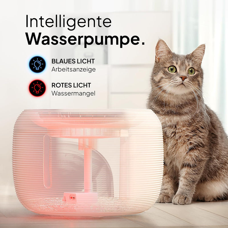 Pretty Paw© Katzenbrunnen [NEUEINFÜHRUNG] Super leiser, BPA-freier 2.5L Trinkbrunnen für Katze mit L