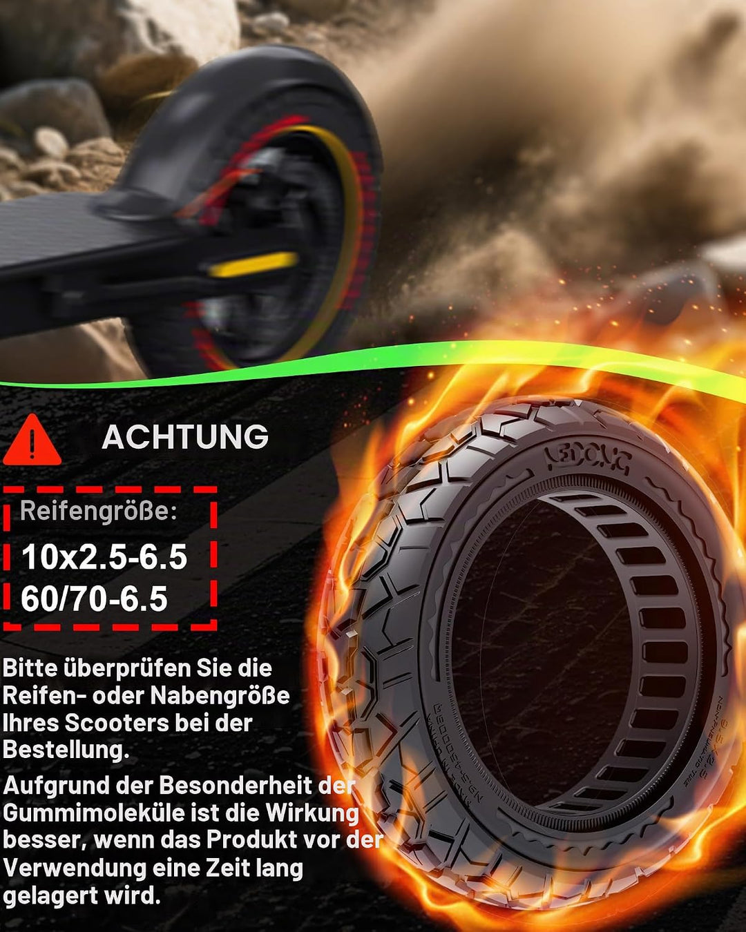 2er-Pack 10x2,50 Scooter-Reifen Schlauchlos, Rüsten Sie Ihren Scooter mit 60/70-6,5 Offroad-Vollgumm