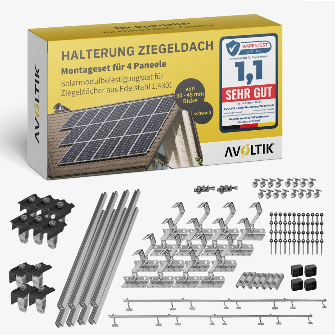 Avoltik Solar Halterung Ziegeldach I Set für 4 PV Module 30-45mm I Solarmodul Halterung Balkonkraftw