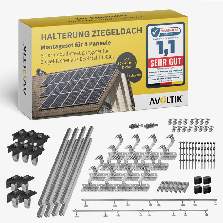 Avoltik Solar Halterung Ziegeldach I Set für 4 PV Module 30-45mm I Solarmodul Halterung Balkonkraftw