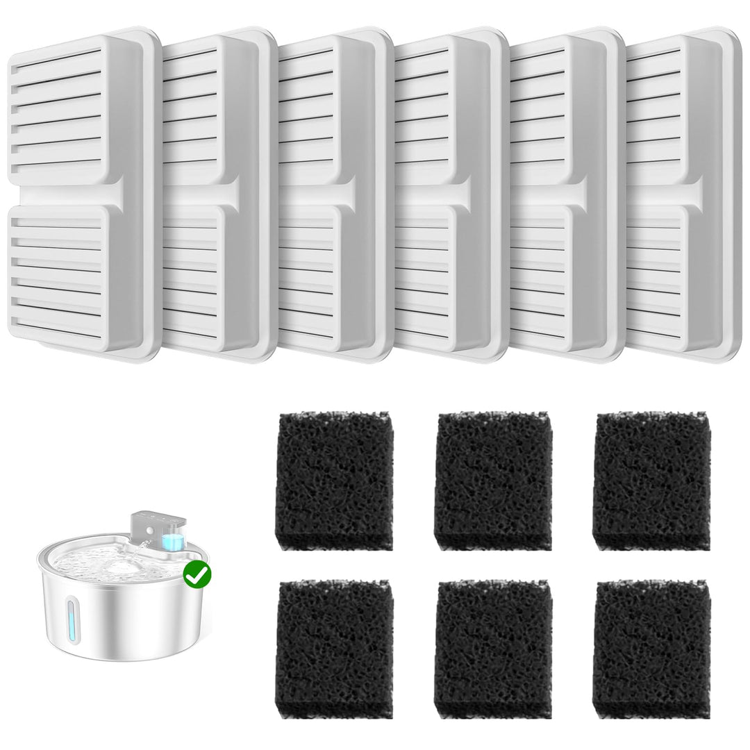 Filter, 6 Stück Filter + 6 Stück Schaumstofffilter für 3.2L Trinkbrunnen für Katze, Katzenbrunnenfil
