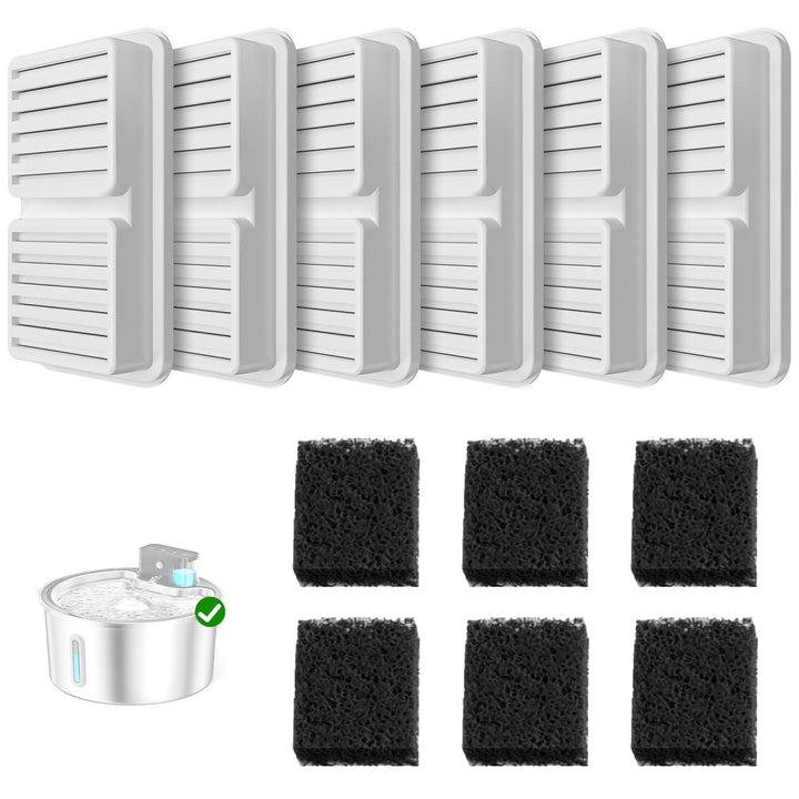 PawPoll 12 Stück Filter für 3.2L PW-D03/PW-D04 Katzenbrunnen, 6 Stück Filter + 6 Stück Schaumstofffi