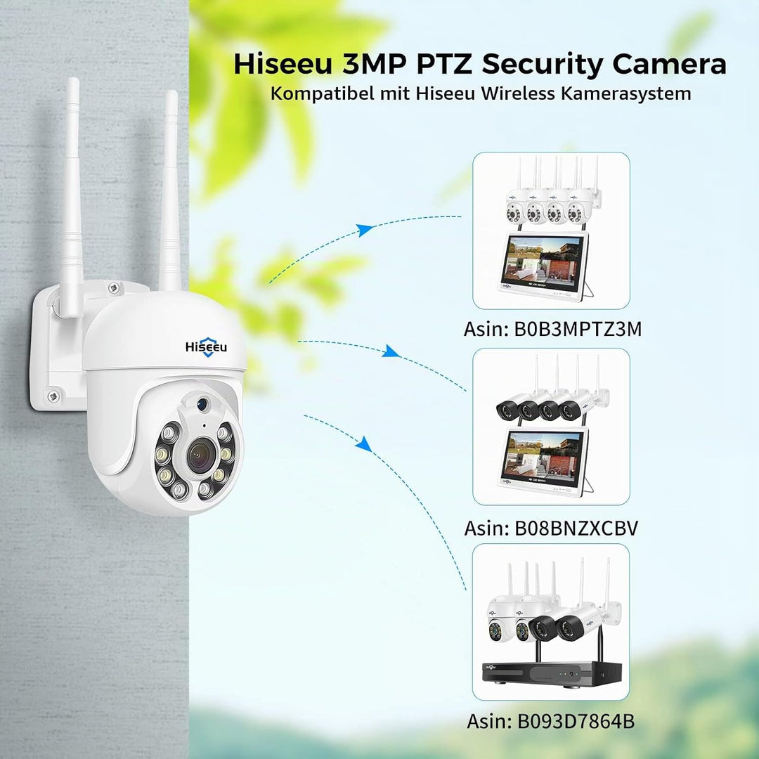 Hiseeu 5 MP Überwachungskamera Aussen-WLAN mit automatischer Verfolgung, 350°/90° schwenkbar, Farbna