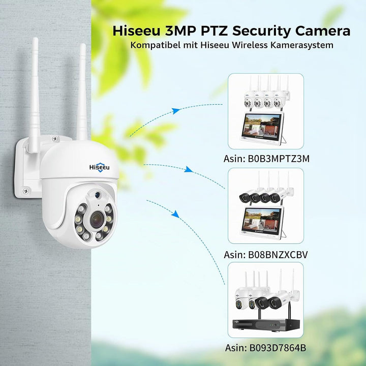Hiseeu 5 MP Überwachungskamera Aussen-WLAN mit automatischer Verfolgung, 350°/90° schwenkbar, Farbna