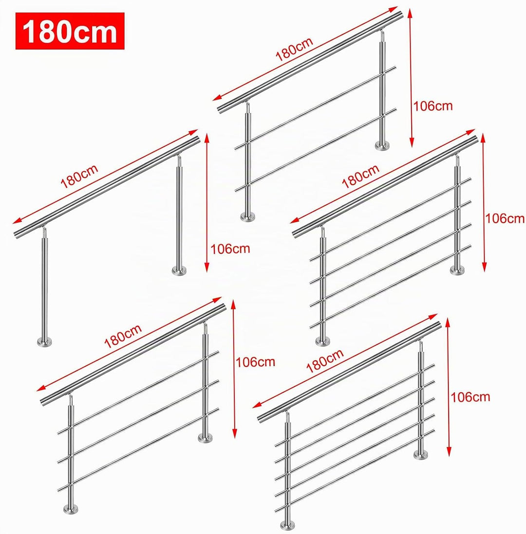 Aufun Treppengeländer Edelstahl Handlauf Geländer für Treppen, Innen und Aussen, Balkon, Brüstung, S
