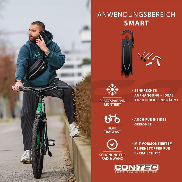 CONTEC Wandpräsenter smART, 30kg, aus Stahl und festen Kunststoff, inkl. Befestigungsmaterial, Fahrr
