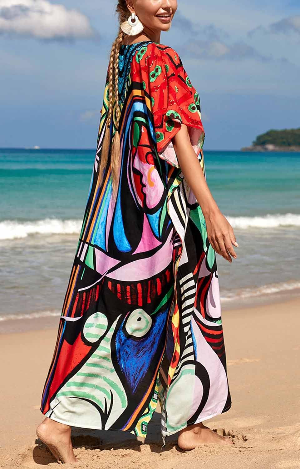 AMEOOR Damen Sommerkleid Strandkleid Kaftan Kleid Lange Bikini Cover Up Sommer Badeanzug Boho Strand