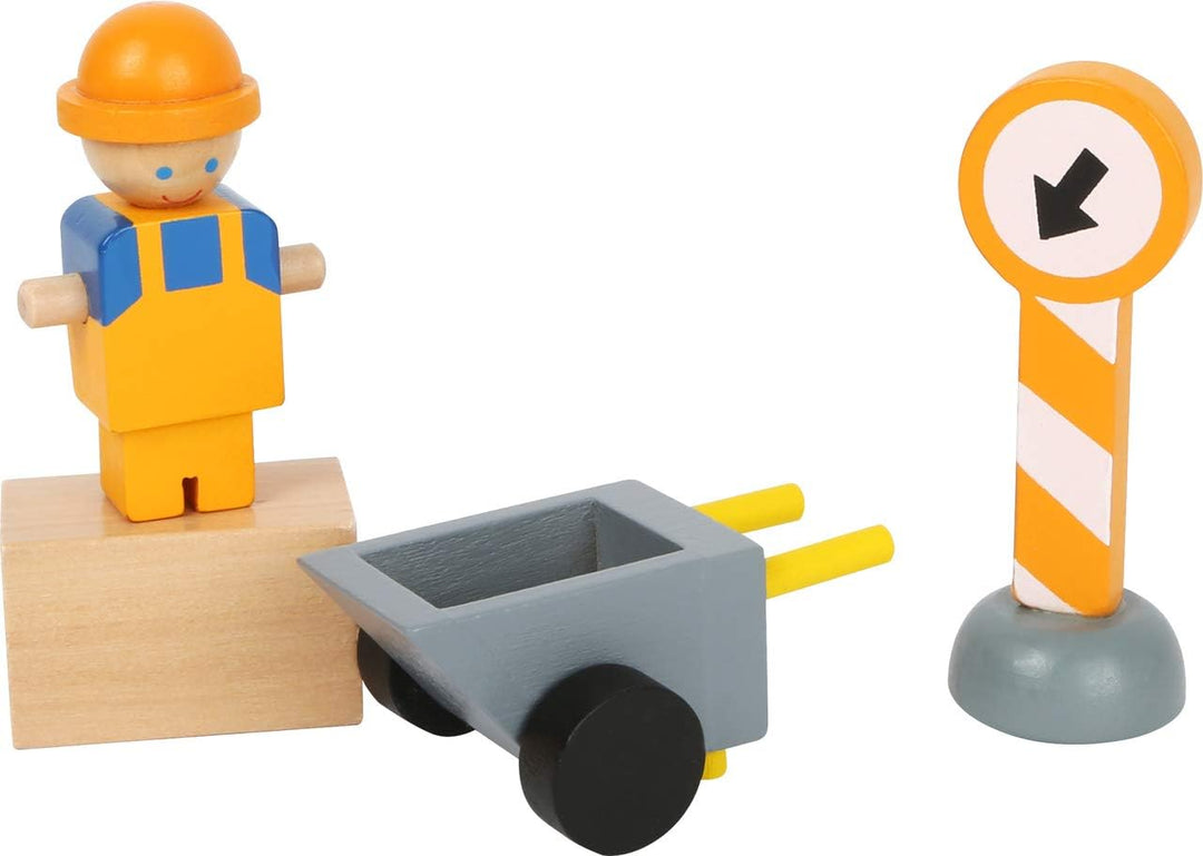 small foot Baukran mit Baustellenzubehör aus Holz, Spiel-Set für Kinder ab 3 Jahren, 12007, Baukran