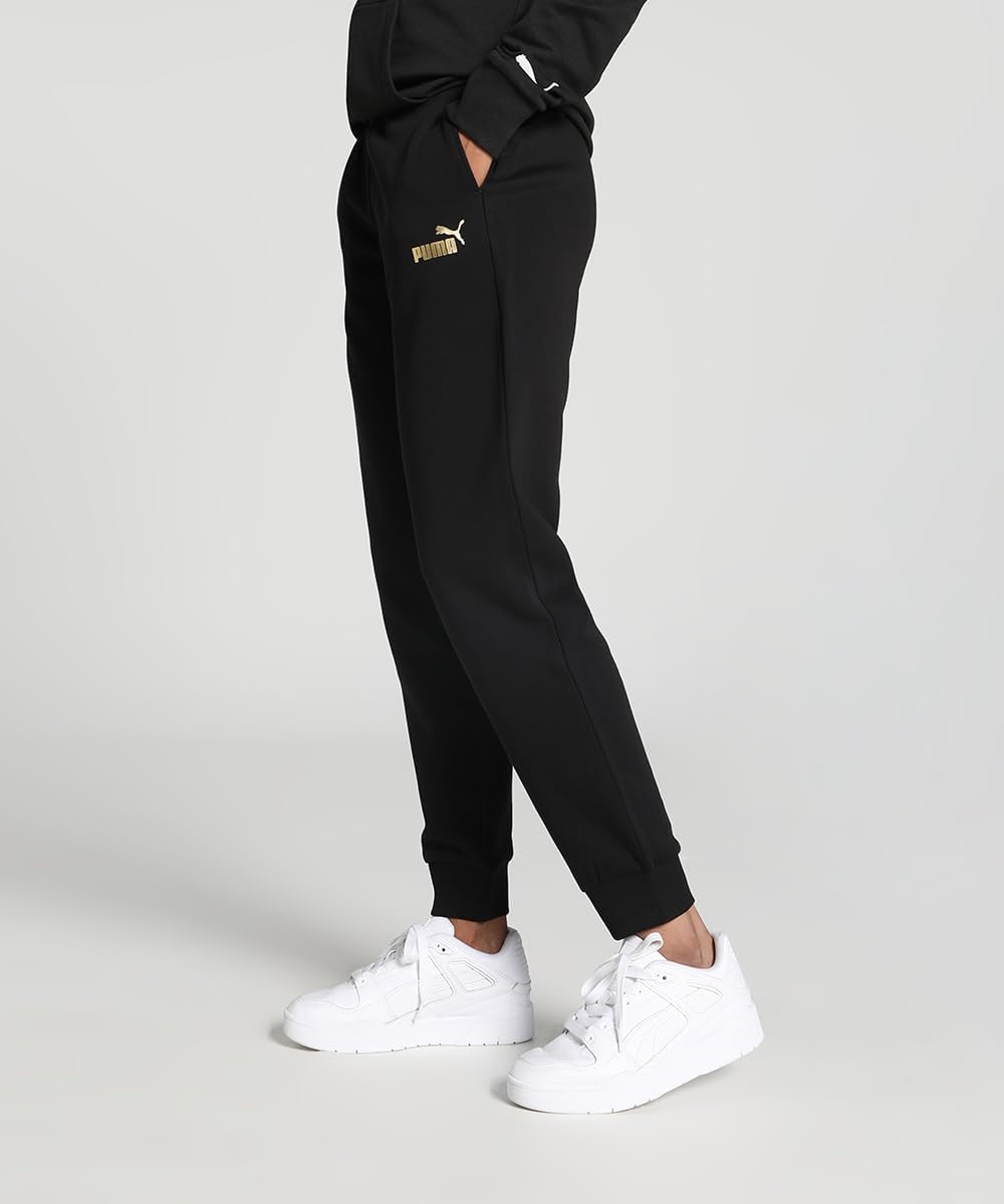 Puma Women's ESS+ Metallic Pants FL Knitted Pants S Puma Schwarz-goldene Folie, S Puma Schwarz-golde
