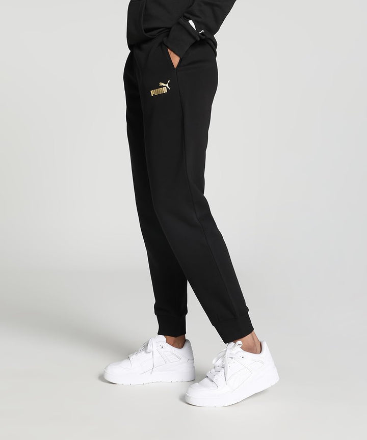 Puma Women's ESS+ Metallic Pants FL Knitted Pants S Puma Schwarz-goldene Folie, S Puma Schwarz-golde