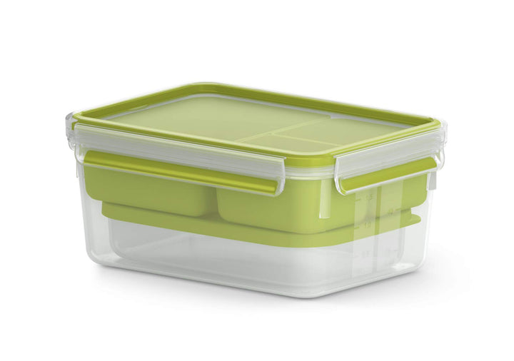 EMSA Clip & Go Lunchbox, 2,2 L, Brotdose mit 3 Einsätzen, 100 Prozent dicht, mit Frischedichtung, Tr