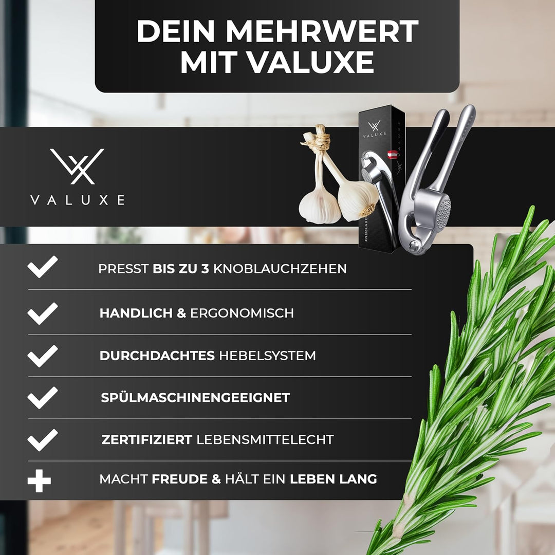 VALUXE® Knoblauchpresse spülmaschinenfest mit kraftvoller Hebelwirkung - Praktische Knoblauch-Presse