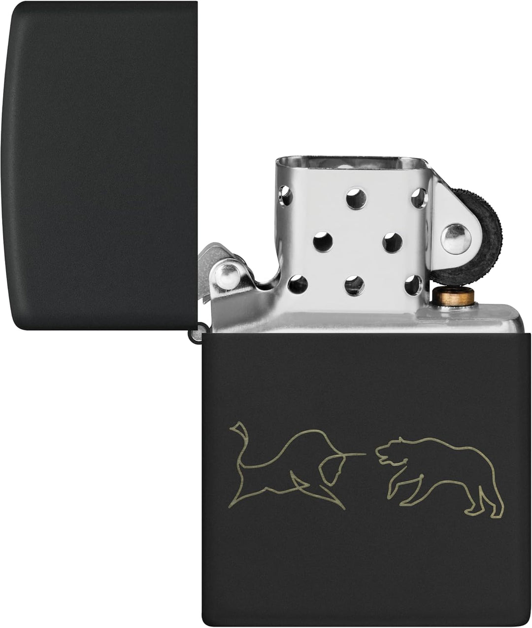 Zippo Sturmfeuerzeug - Bull and Bear, Black Matte, Laser Engrave - Nachfüllbar - Wiederverwendbar -