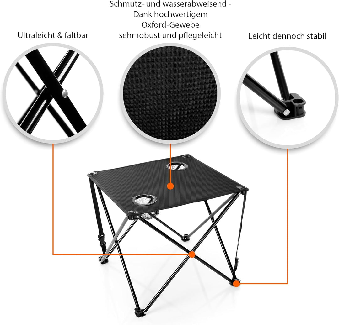 BigDean 2 Stück Campingstuhl mit Campingtisch faltbar – Faltstuhl in Neon Orange mit Getränkehalter