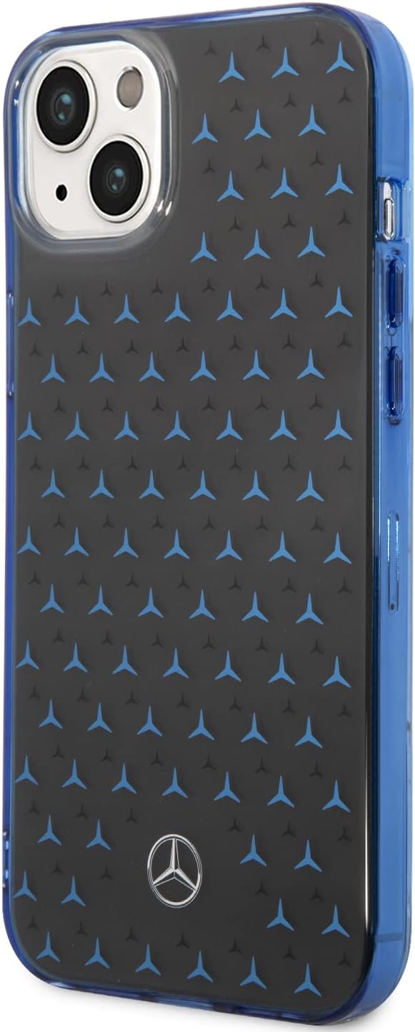 CG MOBILE Mercedes-Benz Schutzhülle für iPhone 14 Plus in Schwarz/Blau Big Star Muster, Anti-Scratch
