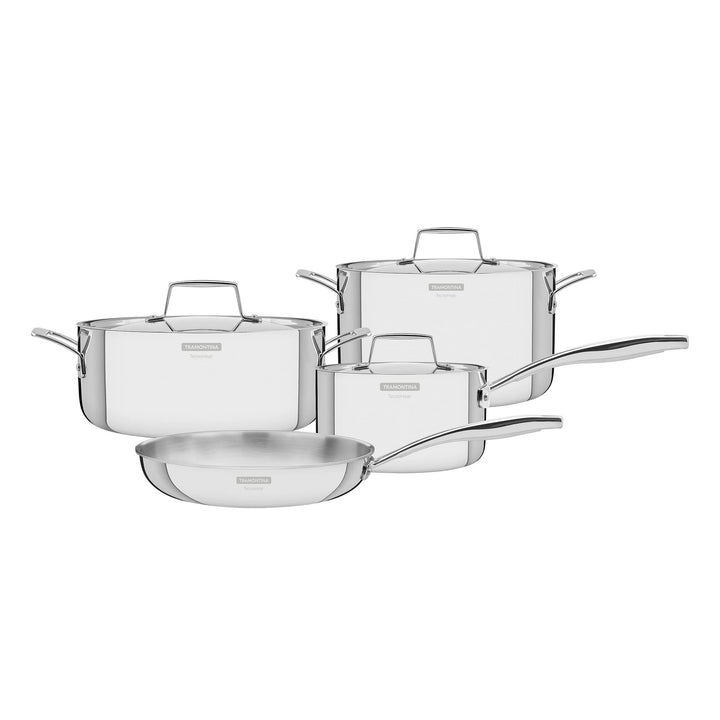 Tramontina Grano Kochgeschirr, 4-tlg. Set, Rostfreier Edelstahl, 3 Töpfe, 1 Bratpfanne, Induktion, B