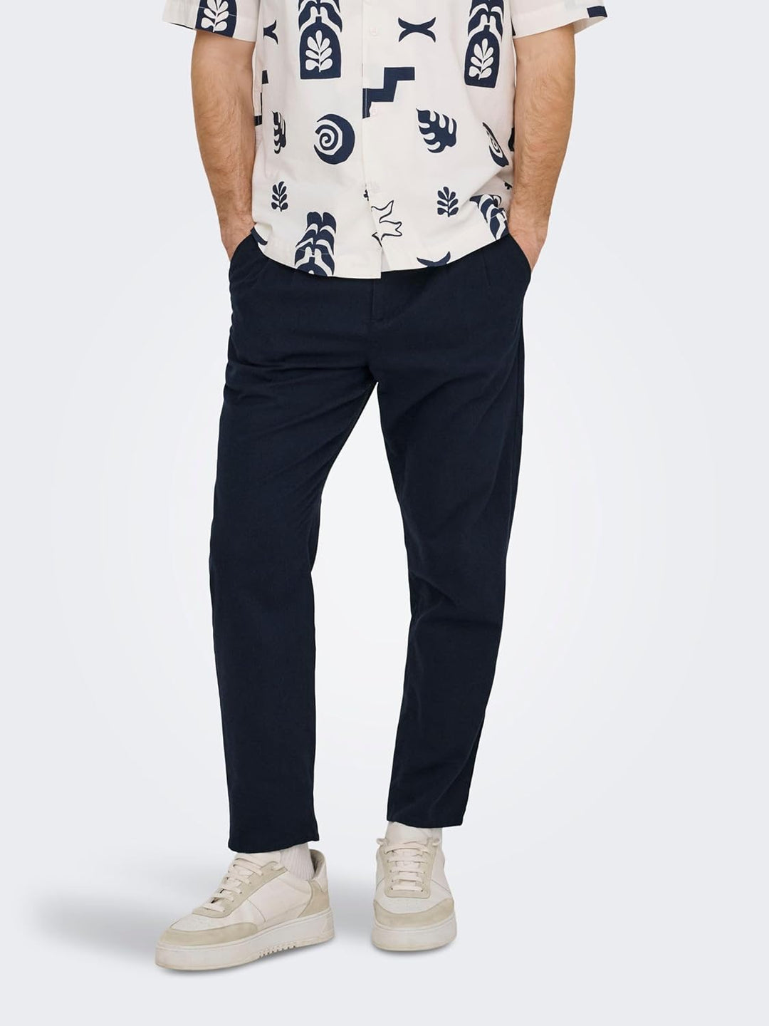 PIECES Herren Onsleo Crop Linen Mix 0048 Pant 31W / 34L Dark Navy, 31W / 34L Dark Navy