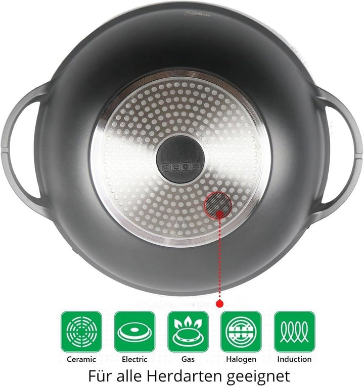 4BIG.fun Wok Bratpfanne 40 cm Antihaft Wokpfanne Glasdeckel Asia Schmortopf Induktion, 40 cm