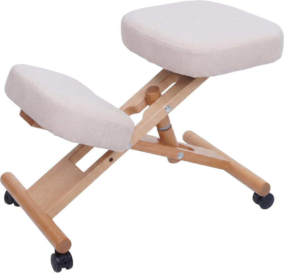 Mendler Kniestuhl HWC-Q46, Sitz-/Kniehocker höhenverstellbar Rollen Stoff/Textil (200g/m²) Holz - Cr