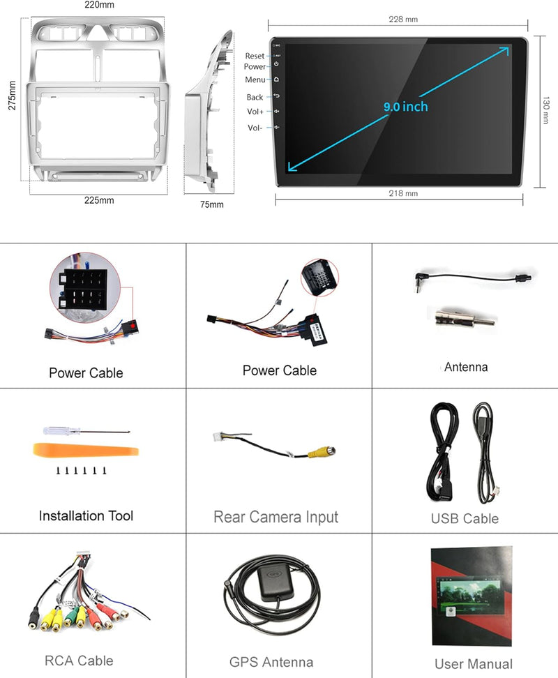 Podofo Carplay Android Autoradio für Peugeot 307 2002-2013,2G++64G,9" Touchscreen HiFi Android Auto